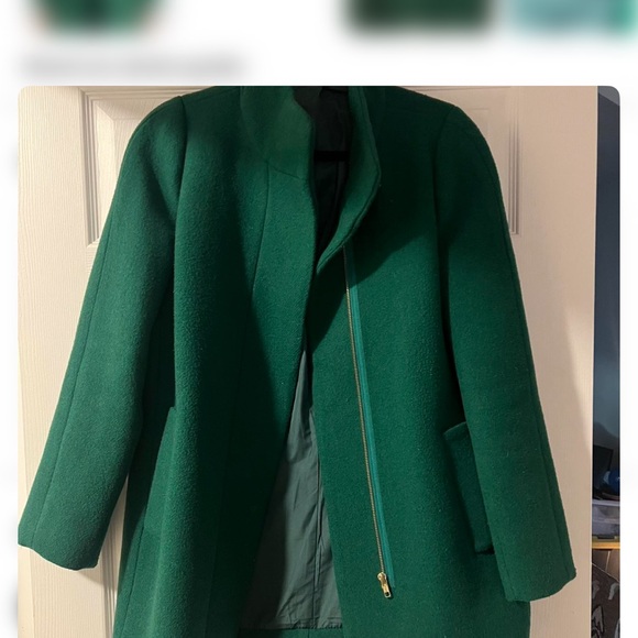 J. Crew Emerald Green Wool-Blend Zip-Front Trench Coat - Picture 2 of 4